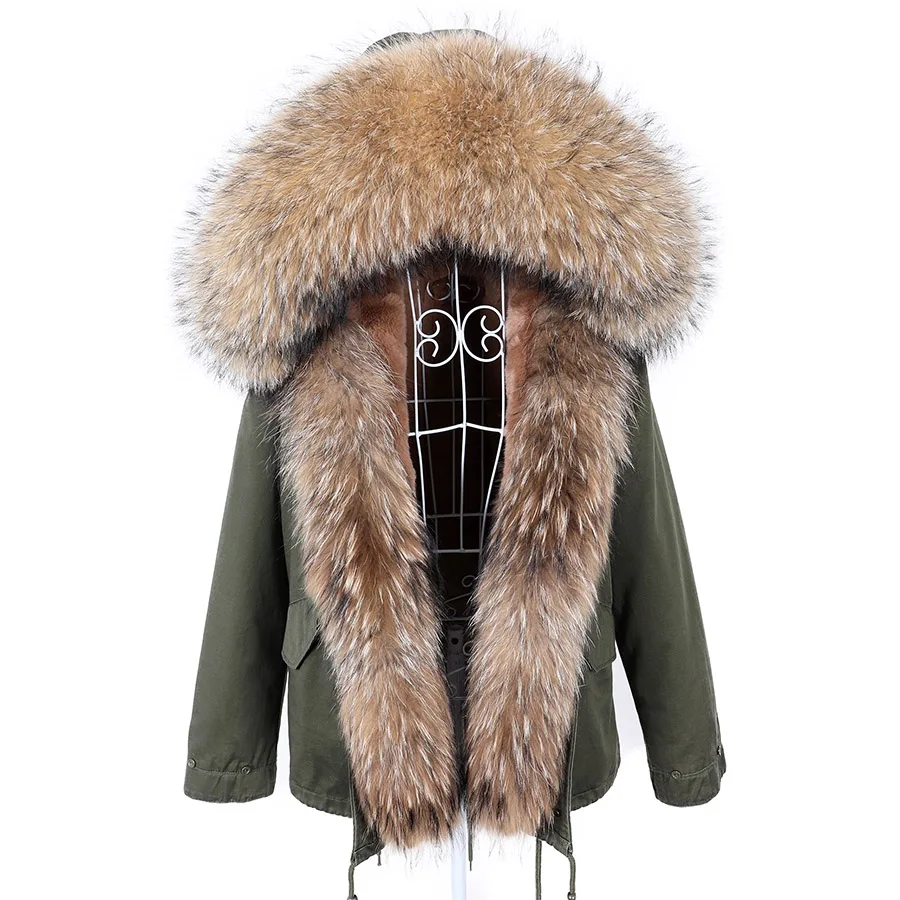 MAOMAOKONG Winter Clothes Women Natural Fur Coat Real Raccoon Fur Collar Parkas Remove Faux Fur Lining Warm Thick Short Jacket