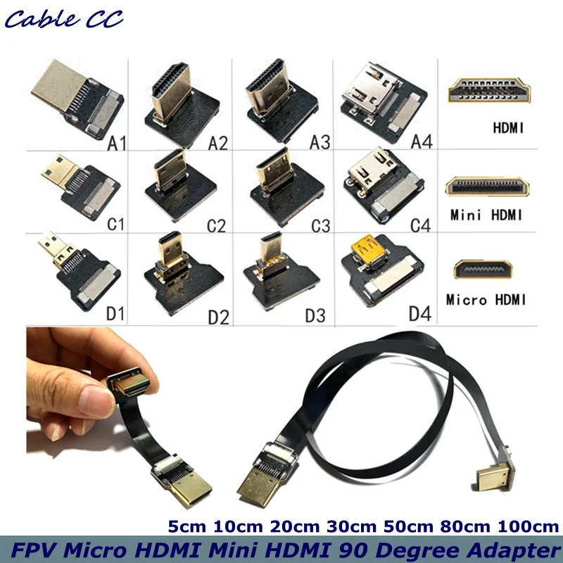 1 м FPV Micro HDMI Mini 90 градусный адаптер FPC плоский кабель 20 контактов используется для