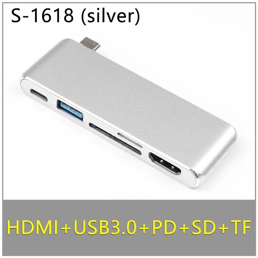 USB C концентратор USB 3,0 разветвитель адаптер Thunderbolt 3 концентратор+ TF SD слот type-C порт передачи данных HDMI концентратор для Macbook Pro/Air 13 15 дюймов - Цвет: TC-1618-17