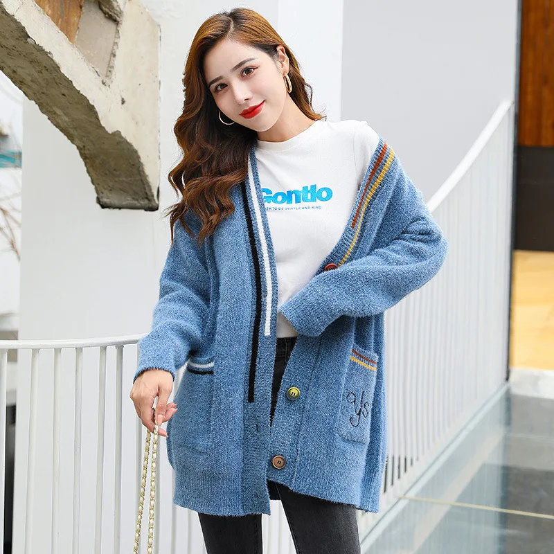 Шерстяная Женская куртка Осень корейский стиль IFASHION Топы Ранняя осень элегантный свитер с v-образным вырезом стиль лень