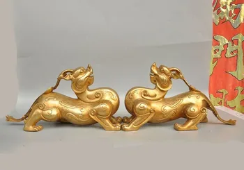 

wedding decoration 12"China Bronze 24k gold Gilt wealth animal Brave troops Pixiu beast statue pair