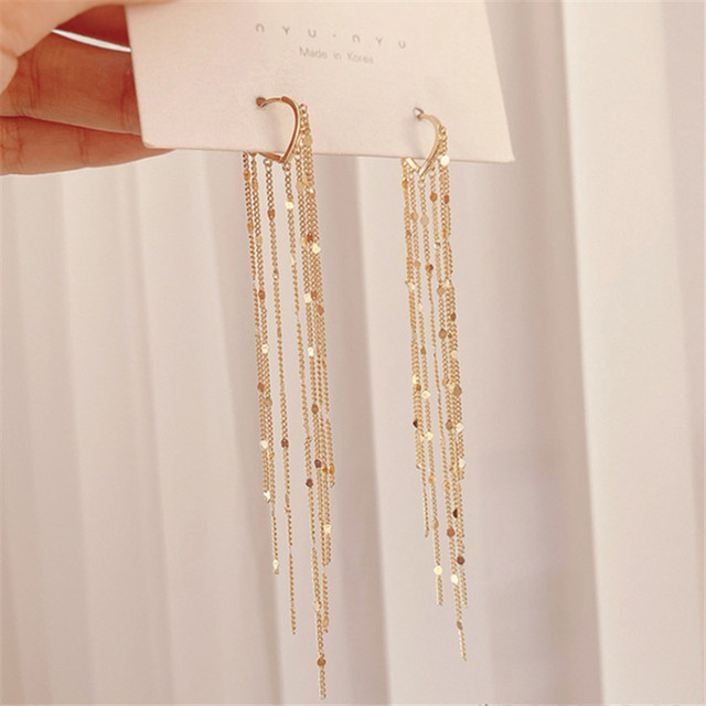 Simple Moon Star Rhinestone Long Chain Earrings For Women Shine Sun Crescent Geometric Tassel Piercing Earring Party Jewelry