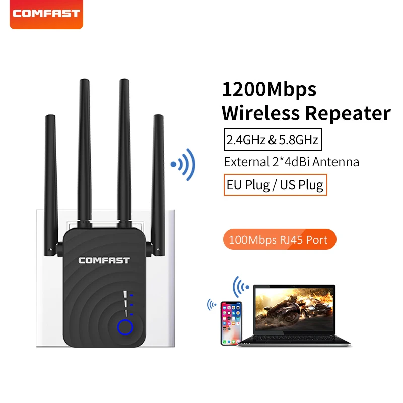 

COMFAST 1200Mbps Home Wireless Extender Router Wifi Repeater 5Ghz Long Wifi Range Extender Booster 4*2dbi Antenna CF-WR754AC