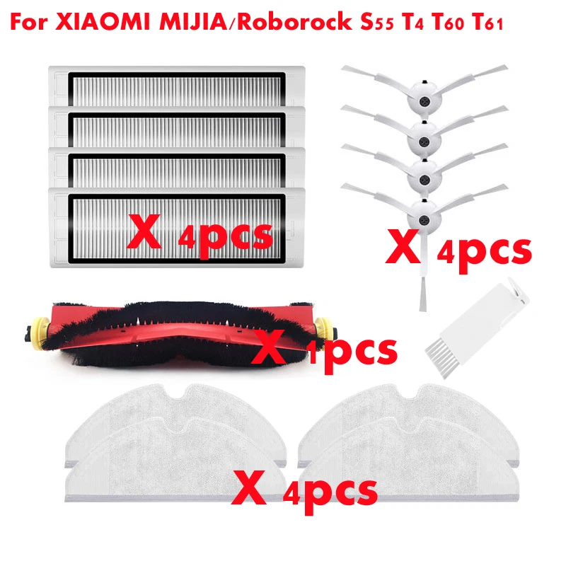 

12PCS robot vacuum cleaner parts side brush main brush mop cloth HEPA filter for xiaomi vacuum Mijia / Roborock S55 T4 T60 T61