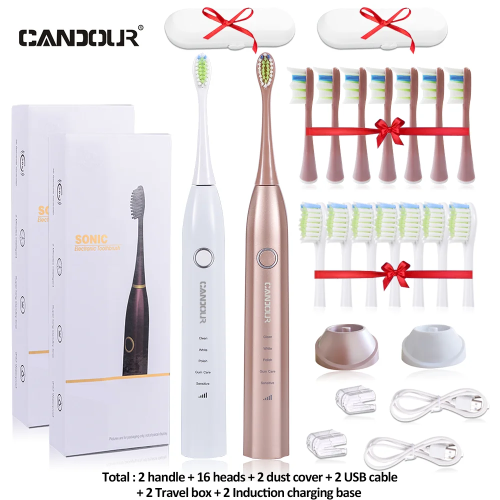 CANDOUR Sonic Electric Toothbrush Tooth brush USB Rechargeable adult Waterproof Ultrasonic automatic 5 Mode with Travel case CANDOUR Sonic Electric Toothbrush Tooth brush USB Rechargeable adult Waterproof Ultrasonic automatic 5 Mode with Travel case