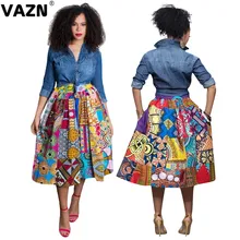 VAZN SMN3134 Горячее предложение Новые Сексуальные женские плиссированные свободные юбки с принтом сексуальные женские плиссированные длинные юбки