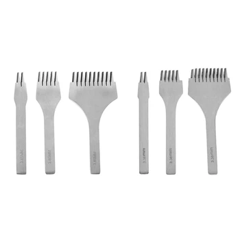 

6pcs White Steel Flat Chisel Leather Craft Tools Hole Punch Kit 2 Prong/5 Prong/10 Prong - 3pcs 3.38mm & 3pcs 3.85mm