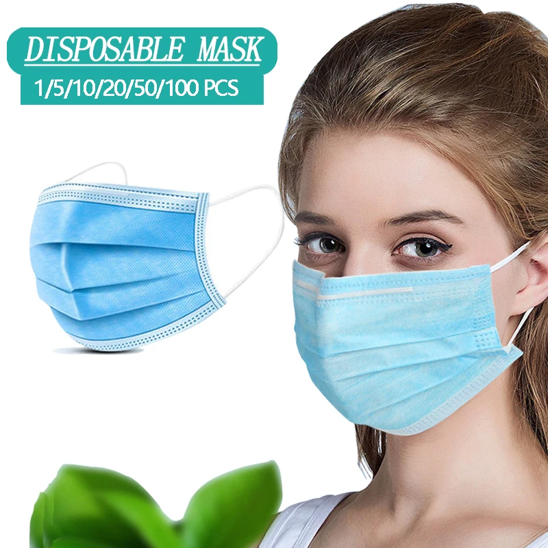 

1/5/10/20/50/100pcs Disposable Mask Standard Non-Woven 3 Layers Mask Large Inventory Filter Activated Anti Pollution Masks