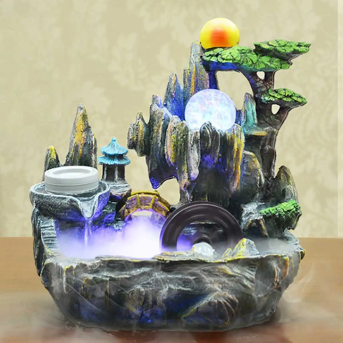 220v Creative Rockery Flowing Water Fountain Lucky Feng Shui