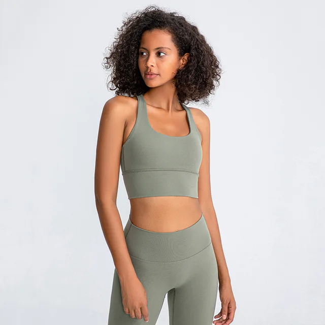 Lulu High Quality Fitness Bra Women Gym Tank Top Butter Soft  Cross Back Yoga Vest Athletic High Impact Brassiere With Chest Pad beautiful brown
