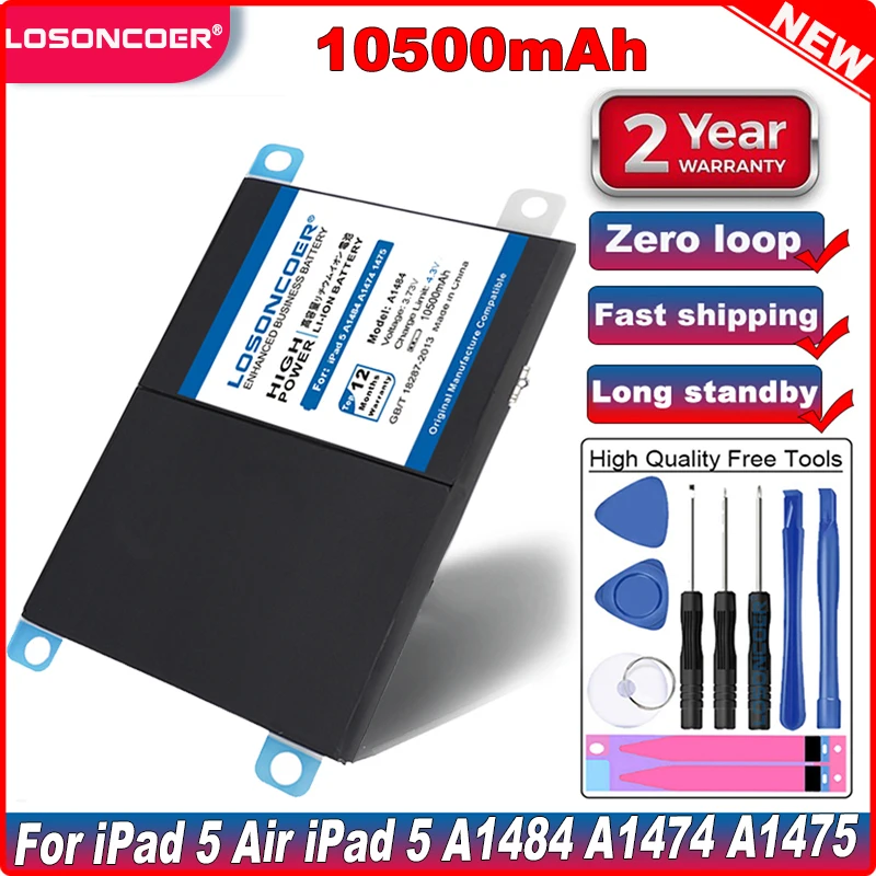 Tasa de descuento LOSONCOER 10500mAh A1484 Tablet batería para iPad 5 aire 1 iPad5 A1474 A1475 A1484 A1476 A1822 A1823 A1893 A1954 batería kWwkM68a