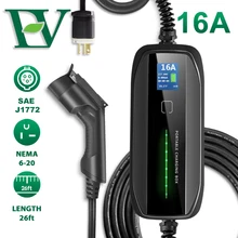 Зарядное устройство EV 16A 3,68 кВт NEMA6-20Plug 8 м(26 футов) Уровень 2 Портативный EVSE 220 В зарядное устройство для электромобиля дисплей SAE J1772