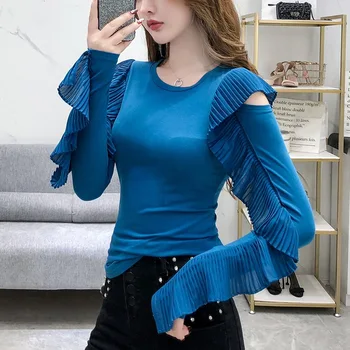 

Ozhouzhan 2020 Early Spring New Style WOMEN'S Dress Sense of Design Strapless T-shirt Women Long Sleeve Flounced Western Style S
