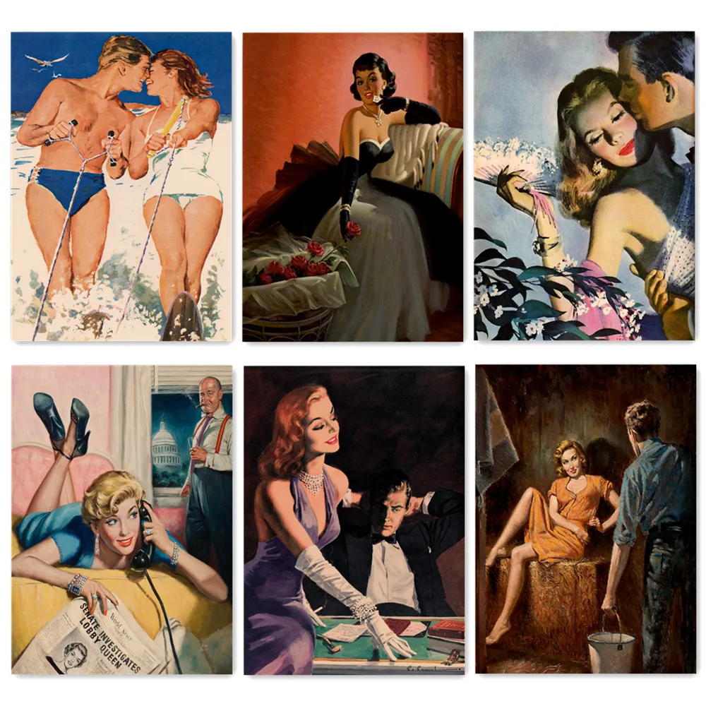 Retro Deep Love Couple Movie Poster Wall Art Old Times Pin Up Artwork Nostalgic Vintage Painting Sticker Home Decoration D4 | Дом и сад