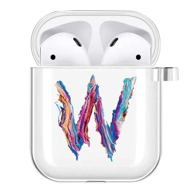 Silicone Cover Case for Apple AirPods 1st / 2nd Generation Anti-fall Scratch Resistant Sticker Bluetooth Case Cover painting letter W
