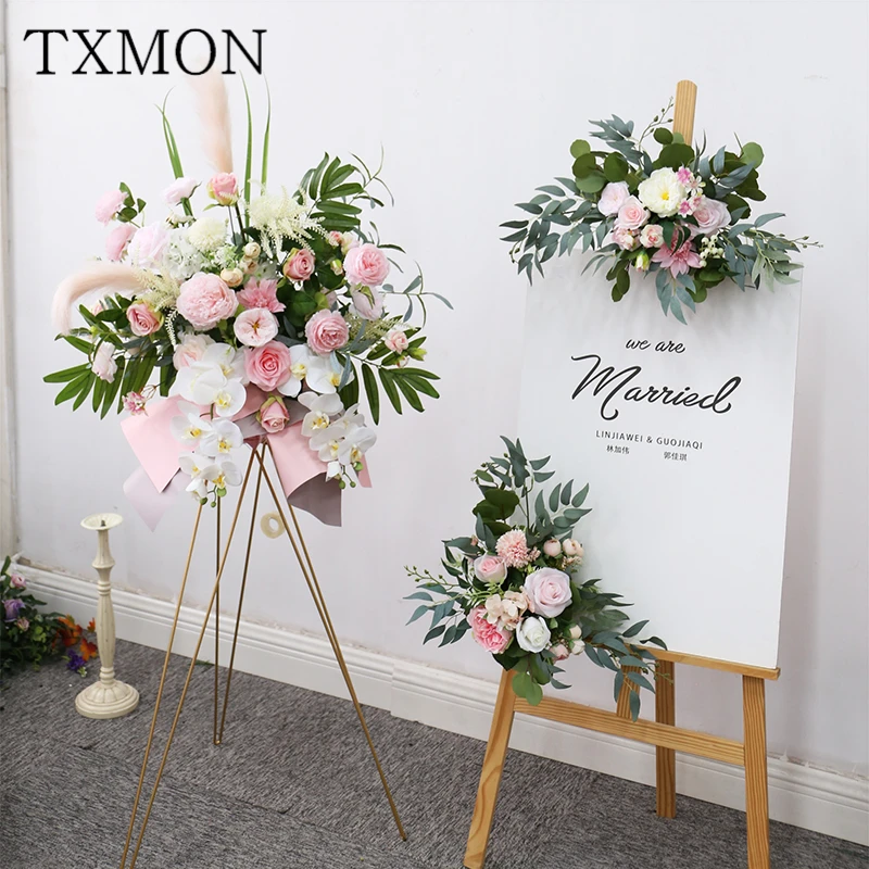 Custom Made Pink Rose Artificial Floral Wedding Decoration Flower Row/Ball Water Card Welcome Holiday Simulation Fake Flowers | Дом и сад