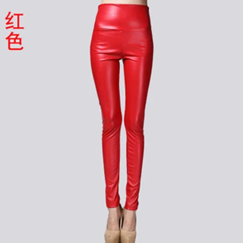 Женские брюки-карандаш из эластичной искусственной кожи; сезон осень-зима; бархатные брюки из искусственной кожи; женские пикантные обтягивающие плотные брюки; 7172 50 - Цвет: Big red