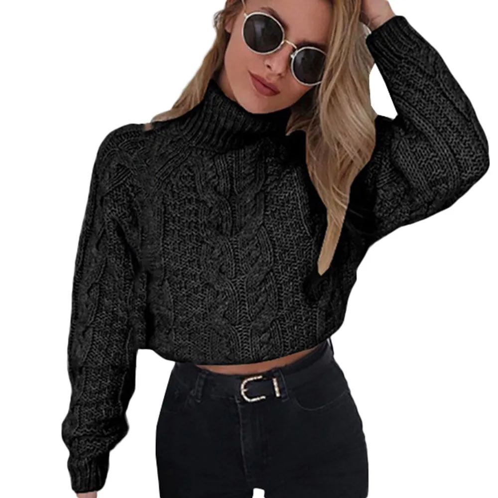 Women Warm Winter And Autumn High Neck Womens Turtleneck Umbilical Twist Casual Knitted Sweater