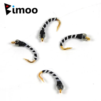 

Bimoo 10pcs #14 Glass Bead Head Thread Midge Black / White Zebra Fly Fishing Lures