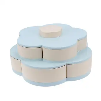 

Double Layers Fruit Tray Blue Flower Rotating Candy Box Party Snacks Serving Plate for Appetizer Nuts Dried Fruit