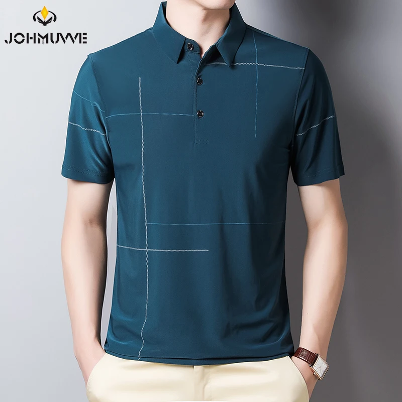 

JOHMUVVE New Ariival Men Fashion Polo T-shirt Short Sleeve Casual Business Shirts T-shirts Cotton Clothing Polo Summer Shirt