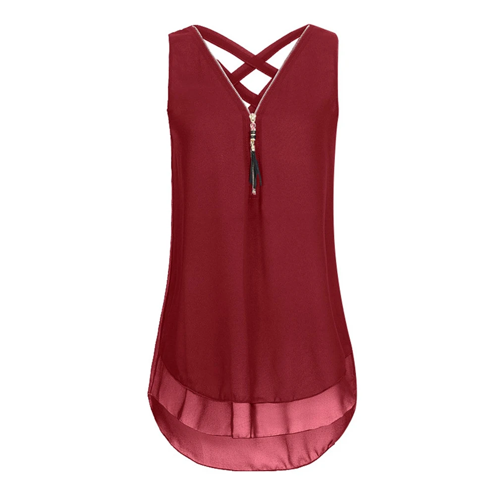 Sexy Lady Tops Back Bandage V Neck Sleeveless Zipper T-shirt Blouse Vest  Women Sexy Tank Tops Blouse Tee Vest Plus Size S