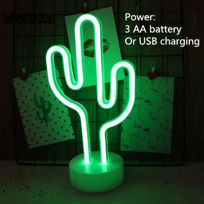 LED Neon Night Light Flamingo Pineapple Cactus Shape with Base Battery Powered Table Lamp for kids room holiday CD50 W05 - Цвет: Оранжевый