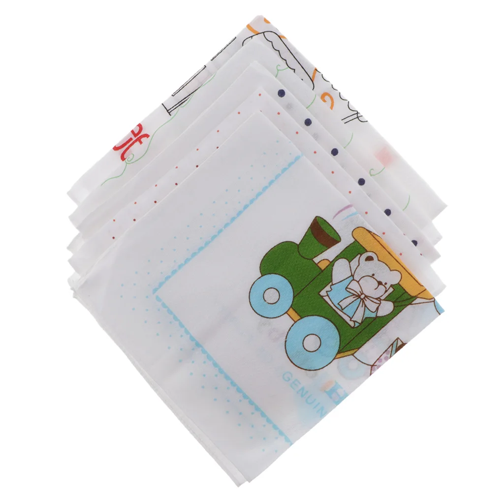 5pc Kids Cute Cartoon Handkerchiefs Baby Boys Hanky Soft Kerchiefs Cotton Hankie White Point Wipe Handkerchiefs Bear 35x35cm 