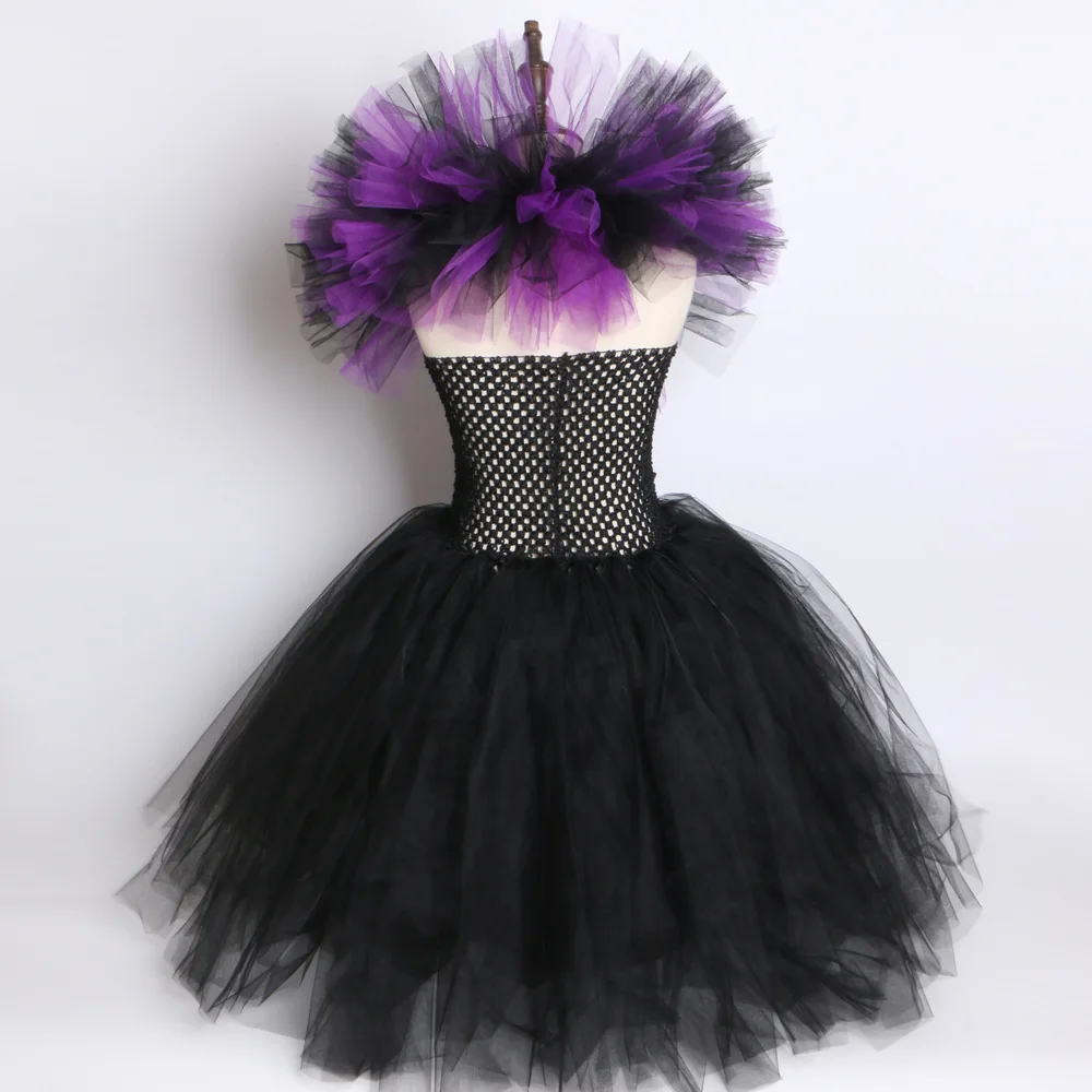 Maleficent/платье-пачка «злая королева» для девочек с рожками, костюм ведьмы для косплея для девочек, детское праздничное платье, одежда