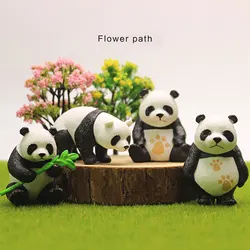 PVC 4 Pcs Landscape Miniature Set Black White Panda Figurines Ornaments for Bedroom/ Living Room/ Garden/ Cake