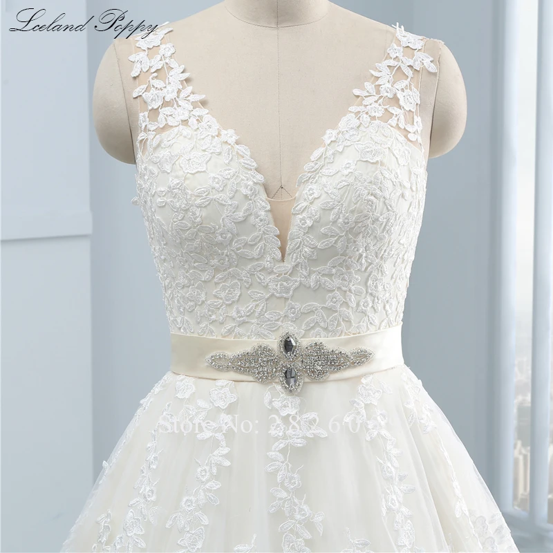 Vestido de Noiva женские трапециевидные Свадебные платья с v-образным вырезом 2019 без рукавов с кружевным орнаментом длиной до пола свадебное