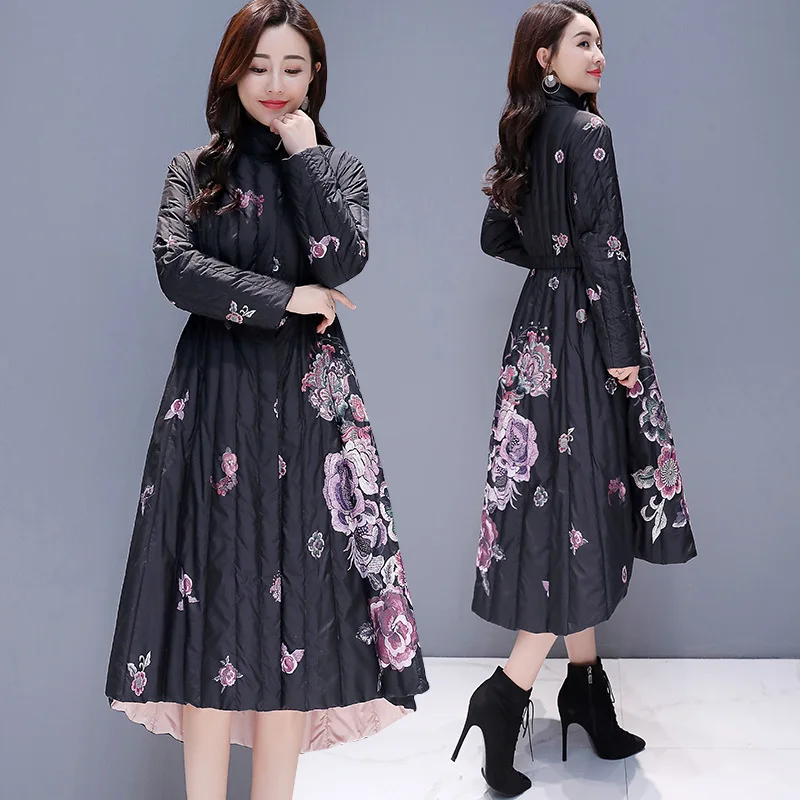 

2018 Winter Fashion Comfortable Simple Cool Solid Color Mid-length Printed Long Sleeve Cotton-padded Clothes