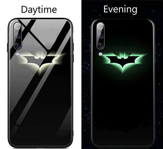 Batman Светящийся Железный человек Черная пантера чехол для телефона Бэтмен Капитан Америка человек паук стекло футляр для Redmi 4x Note 5 6 7 8 Pro Coque Funda - Цвет: Batman