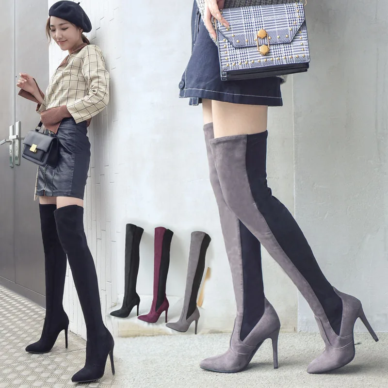 

Spring High Quality PU Leather Over Knee Boots for Women Thigh High Booties Sexy Pointed Toe Woman Shoes Winter Ladies Boots