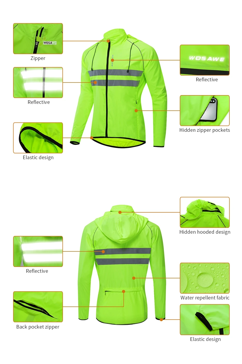 WOSAWE, тонкие кепки с капюшоном, светоотражающие куртки для бега, ветронепроницаемые, водоотталкивающие, водоотталкивающие, велосипедная ветровка, пальто, велосипедные спортивные куртки