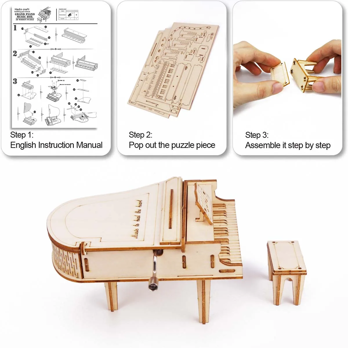 wooden boat model kits Grand Piano Wood Hand Crank Music Box Office Decoration 3D Wooden Puzzle Game Building Birthday Gift Assemb Kit Mechanical Model learning resources gears