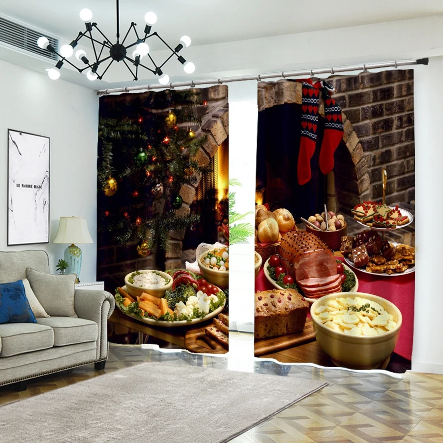 Темные рождественские шторы с 3D принтом, рождественские затемненные шторы для гостиной и спальни - Цвет: 3