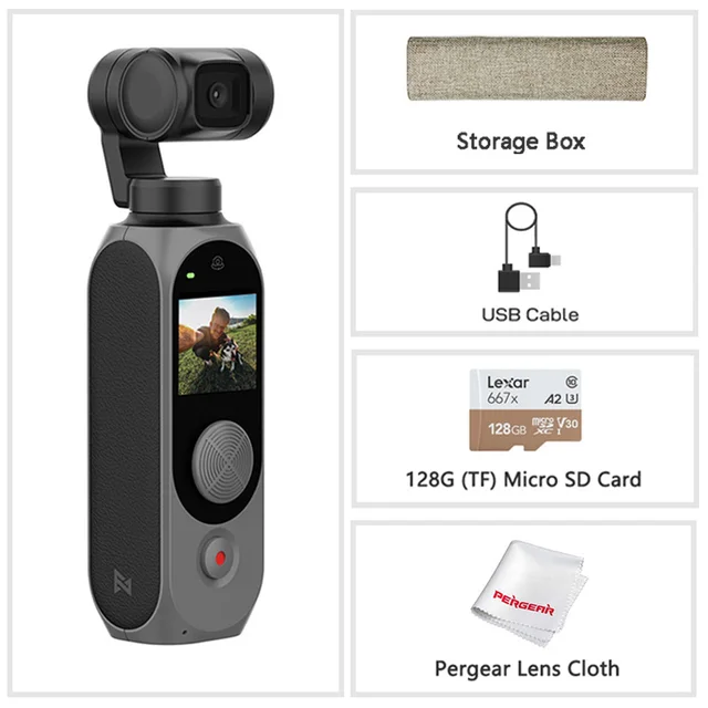 FIMI PALM 2 3-Axis Handheld Gimbal Camera Stabilizer 128° Wide Angle FPV 4K 100Mbps WiFi 308 Min Noise Reduction MIC Smart Track with 128G Card