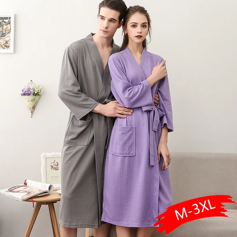 Осенние вафельные халаты для влюбленных, для мужчин и женщин, сосут, вода, кимоно, ночные рубашки, большие размеры, спа, банный халат 3XL