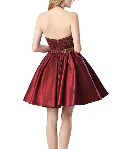 new luckgirls Embroidery print small round neckknee-length royal purple beauty Party Homecoming Dresses