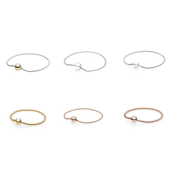 

925 Sterling Silver Sanke Chain Bracelets Rose Gold Color Round Shape Buckle Size 16 17 18 19 20 For Women Jewelry
