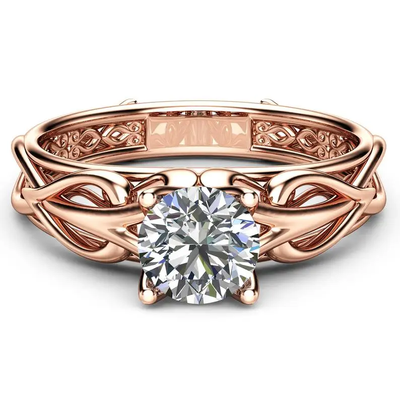 Huitan милые обручальные кольца цвета розового золота для женщин с узором в виде сердца веточки по бокам Классический Пасьянс обручальные кольца