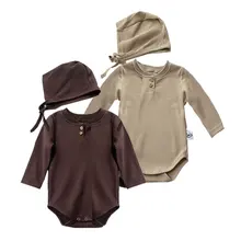 Body + sombrero para bebé, ropa infantil de gofres, mono de algodón para niño pequeño, ropa de otoño para recién nacido de 0 a 24M, 2 uds.