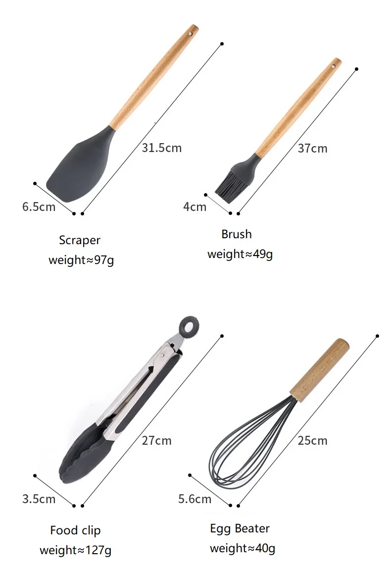 Cooking Tools Wood Handel Silicone Kitchenware Utensils Resistant Non-Stick Cooking Utensils Kitchen Accessories Supplies