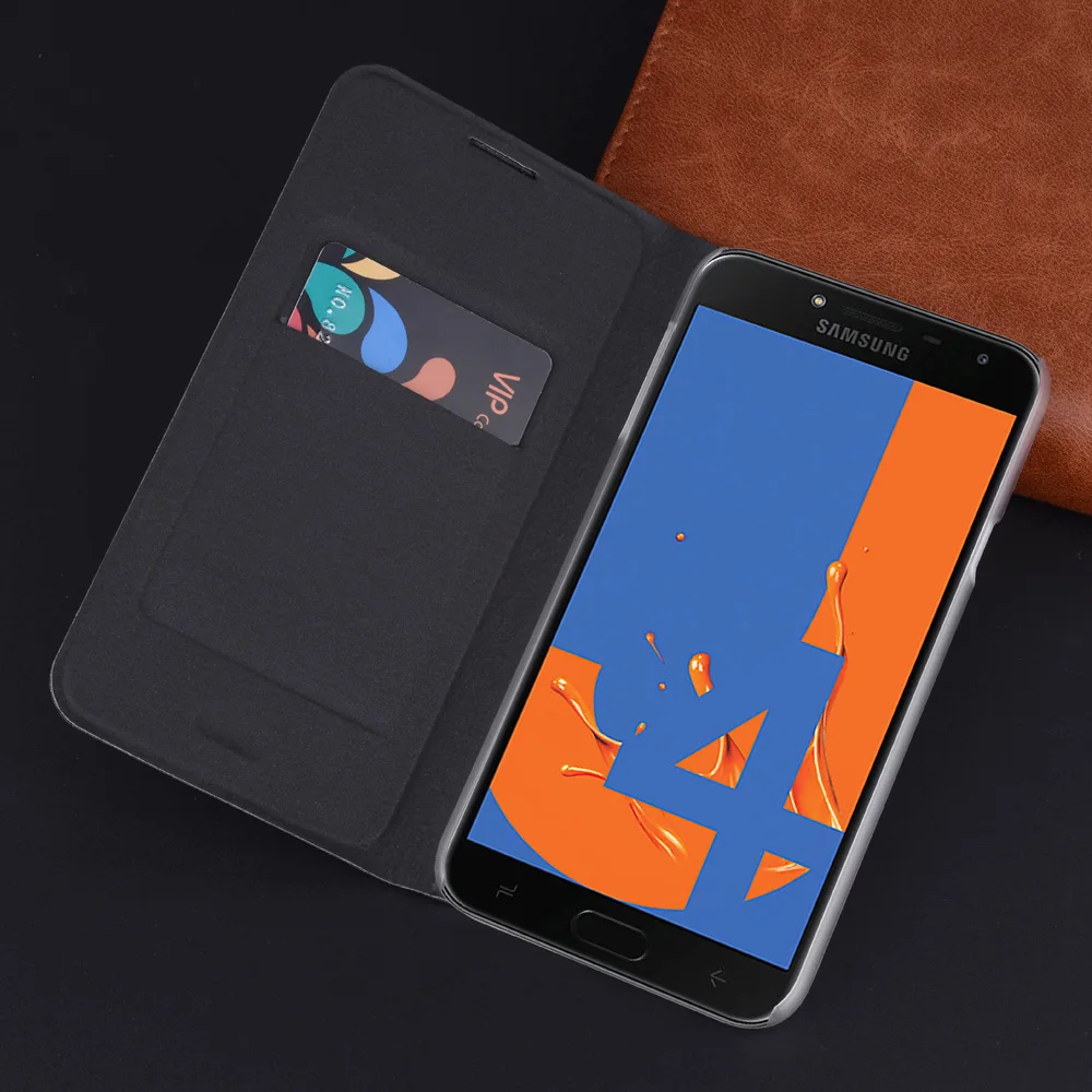 Роскошный кожаный чехол бумажник с откидной крышкой для Samsung Galaxy J4 Plus 2018 J 4 J4plus J400