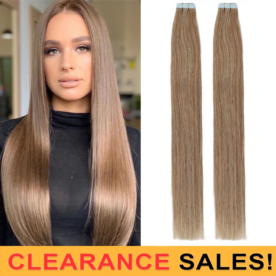 MRSHAIR Marrón castaño #8 cinta en extensiones de cabello 100% cabello humano cabello no Remy 20 unids/set de la trama de la piel del adhesivo pegamento