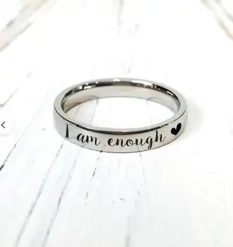 

I Am Enough Stainless Steel Ring Suicide Depression Awareness Pause Ring Inspiration Jewelry Strength Gift YLQ7900