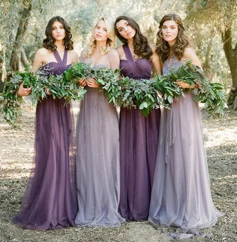 

Backless Cheap Bridesmaid Dresses Under 50 A-line One-shoulder Tulle Long Wedding Party Dresses