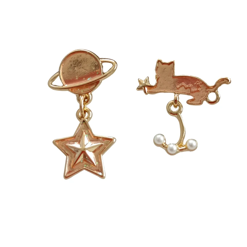 10 пара/лот, модные ювелирные аксессуары, дизайн, металлическая звезда, кошка, планета, серьги-гвоздики для женщин
