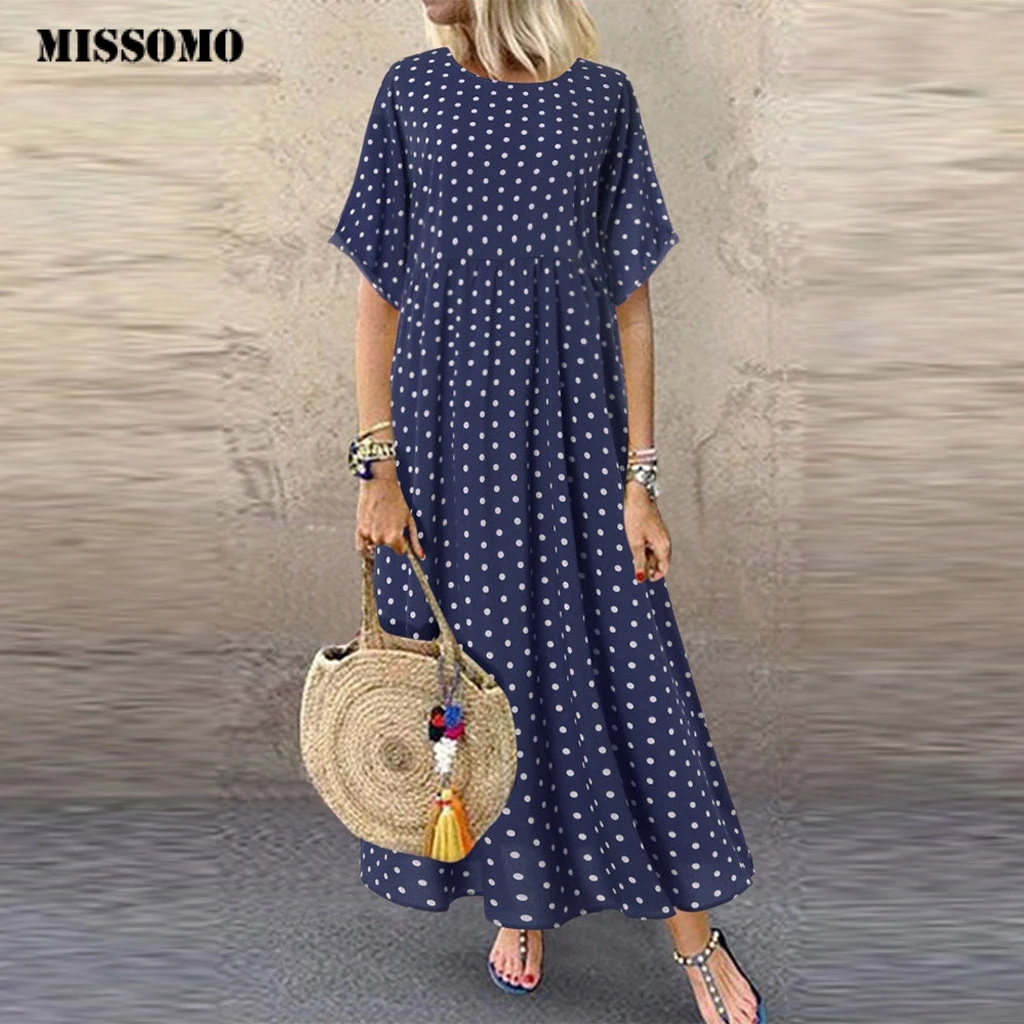 Платье MISSOMO 5XL женское Винтажное с круглым вырезом Длинное Макси платье в горошек